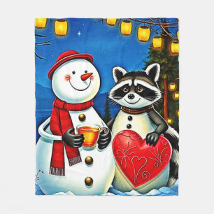 Winter Freunde: Schneemann & Waschbär Joy Design Fleecedecke