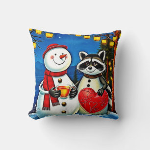 Winter Freunde: Schneemann & Waschbär Joy Design Kissen