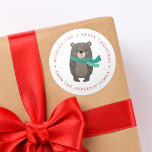 Winter Friends | Bear Holiday Runder Aufkleber<br><div class="desc">Add a unique touch to your holiday envelopes with our Winter Friends holiday stickers. The festive stickers feature a cute,  cartoon bear wearing a scarf with your custom greeting and family's name bordering the sticker in red lettering.</div>