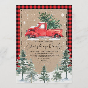 Winter Frohe Weihnachten Party Vintager Roter LKW Einladung