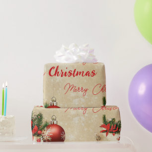 Winter Frohe Weihnachten Pine Tree Red Glass Balls Geschenkpapier