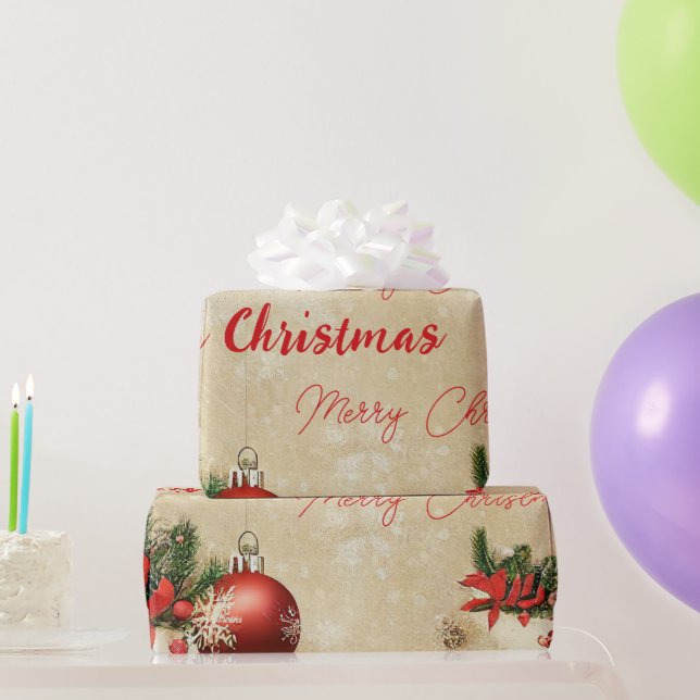 Winter Frohe Weihnachten Pine Tree Red Glass Balls Geschenkpapier (Partygeschenke)