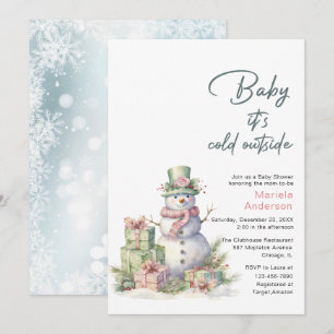 Winter Frohe Weihnachten Snowman Watercolor Baby S Einladung