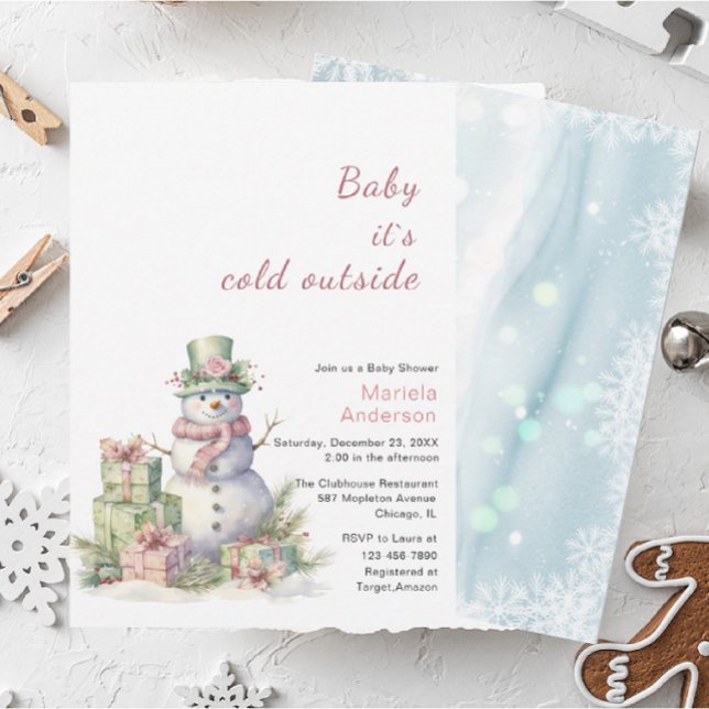 Winter Frohe Weihnachten Snowman Watercolor Baby S Einladung (Von Creator hochgeladen)