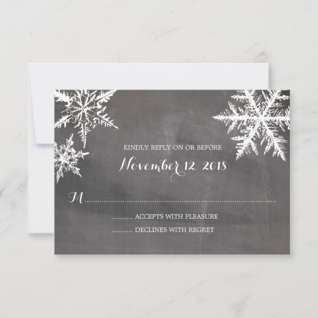 Winter Frost Snowflakes Chalkboard | HochzeitsrSVP RSVP Karte (Vorderseite)