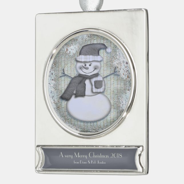 Winter Frost Snowman PERSONALISIERT Banner-Ornament Silber (Links)