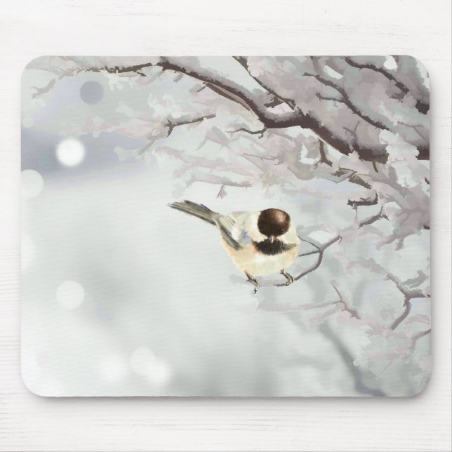 Winter Frosty Tree Chickadee Bird Individuelle Nam Mousepad (Vorne)