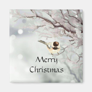 Winter Frosty Tree Chickadee Bird Magnet