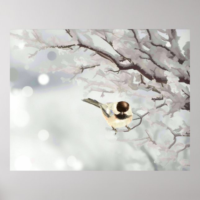 Winter Frosty Tree Chickadee Bird Poster (Vorne)