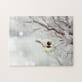 Winter Frosty Tree Chickadee Bird Puzzle