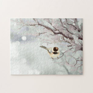 Winter Frosty Tree Chickadee Bird Puzzle