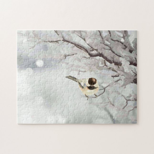Winter Frosty Tree Chickadee Bird Puzzle (Horizontal)
