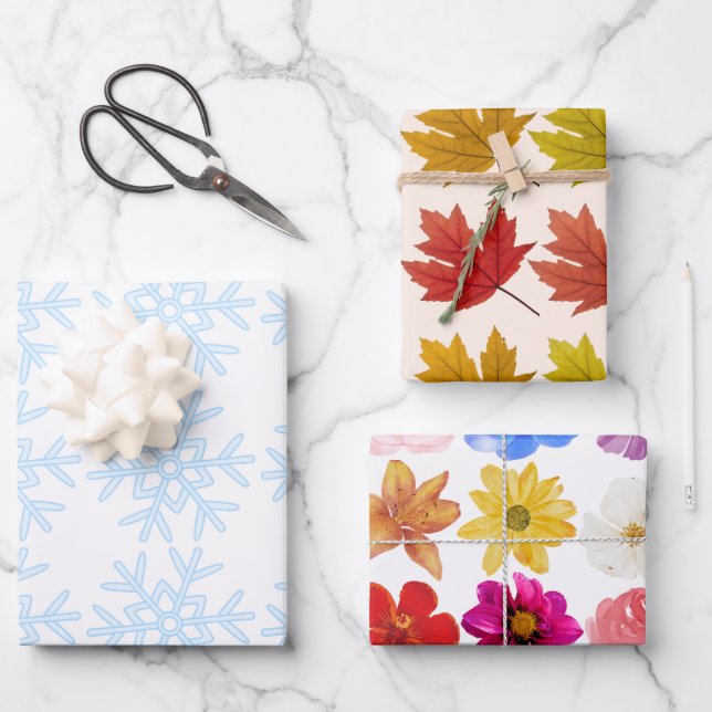 Winter, Frühling, Herbstsaison - Geschenkwrake Geschenkpapier Set (Vorderseite)