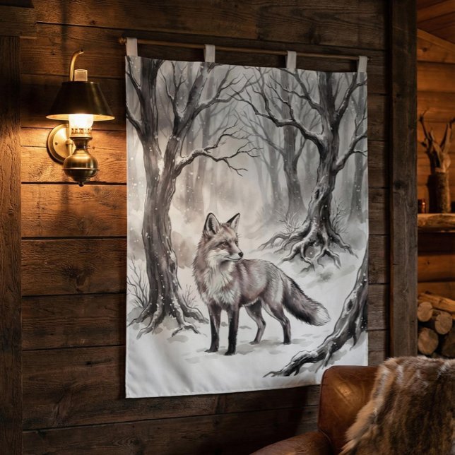 Winter-Fuchs-Teppich | Schnee-Wald-Kunst Wandteppich (Von Creator hochgeladen)