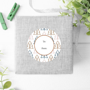 Winter Fun Boho Trees Blue Gold Weihnachten Runder Aufkleber