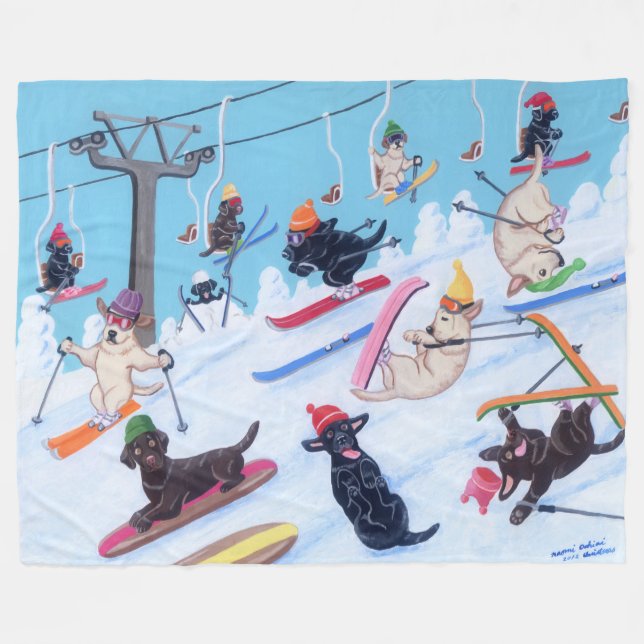 Winter Fun Skiing Labradors Fleecedecke (Vorderseite (Horizontal))