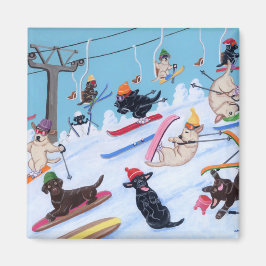 Winter Fun Skiing Labradors Magnet