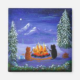 Winter Funny Cats Forest Creationarts Magnet