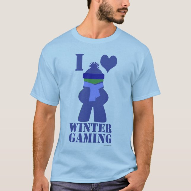Winter Gamer Frozen Meeple Slogan Fun T-Shirt (Vorderseite)