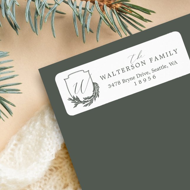 Winter Garland Calligraphy Script Monogram Wappen (Winter Garland Calligraphy Script Monogram Crest Label)