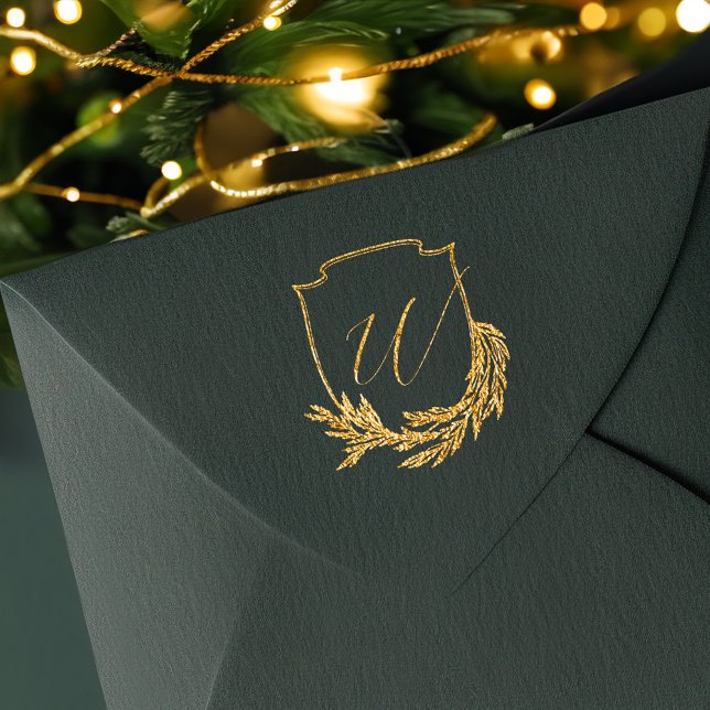 Winter Garland Calligraphy Script Monogram Wappen Gummistempel (Winter Garland Calligraphy Script Monogram Crest Rubber Stamp)