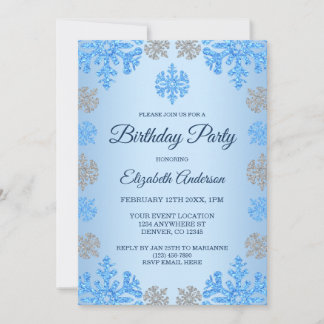 Winter Geburtstag Ice Blue Silver Snowflake Einladung