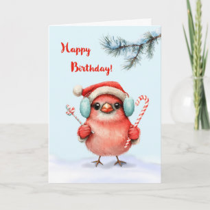 Winter Geburtstag Niedlicher Vogel in Weihnachtsma Karte