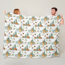 Winter gemütliche Natur Fox Kaninchen Birds Pine C Fleecedecke