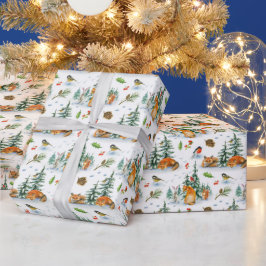 Winter gemütliche Natur Fox Kaninchen Birds Pine C Geschenkpapier