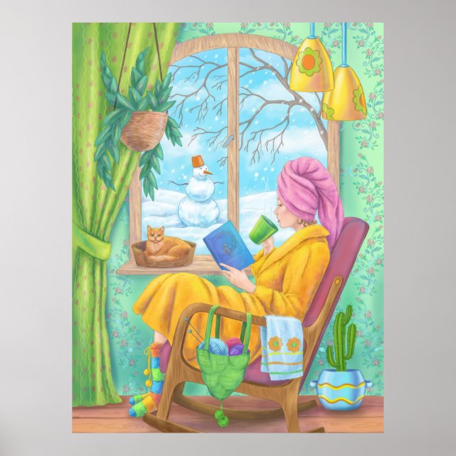 Winter gemütliche Zuhause-Illustration Poster (Vorne)