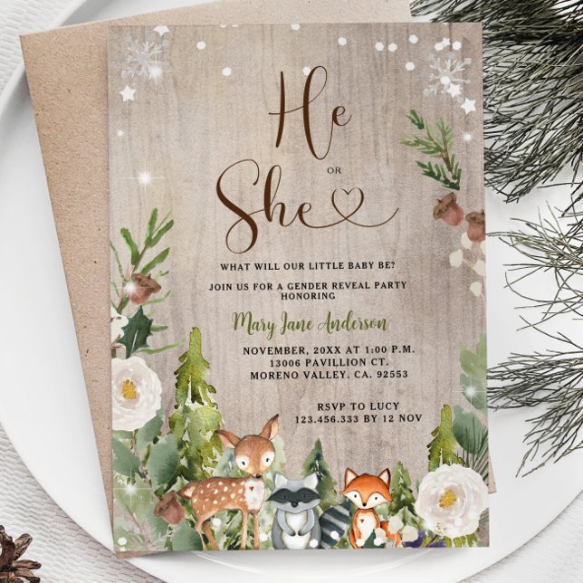 Winter Gender-Enthüllung über Pinienwälder Einladung (Von Creator hochgeladen)