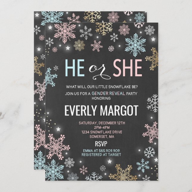 Winter Gender Reveal Baby Shower Einladung (Vorne/Hinten)