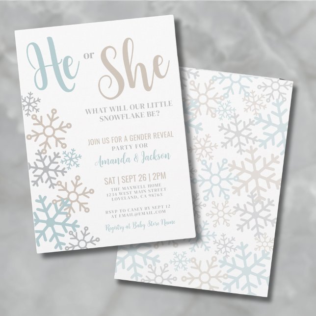 Winter-Genderoffenbarung Snowflake Einladung (Snowflake Gender Reveal Invitation)
