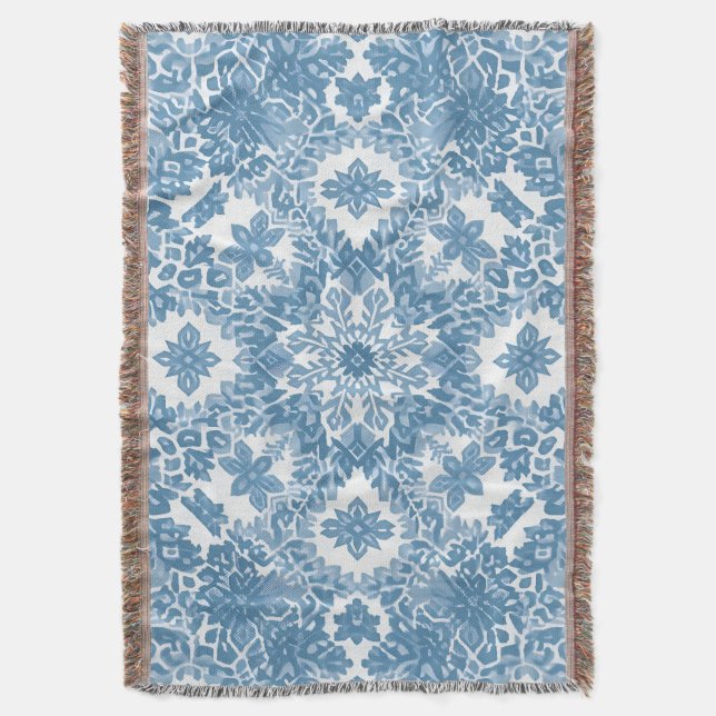 Winter Geometric Icy Blue Snowflake Pattern Decke (Vorderseite Vertikal)
