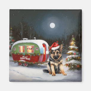 Winter German Shepherd Caravan Weihnachtsabenteuer Magnet