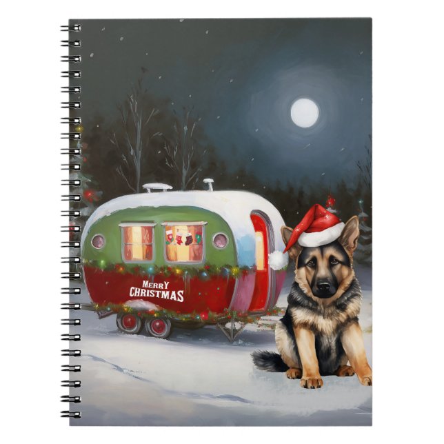 Winter German Shepherd Caravan Weihnachtsabenteuer Notizblock (Vorderseite)