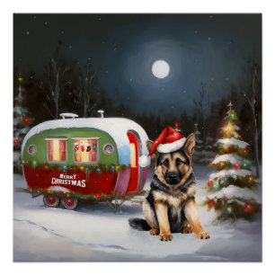 Winter German Shepherd Caravan Weihnachtsabenteuer Poster