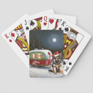 Winter German Shepherd Caravan Weihnachtsabenteuer Spielkarten