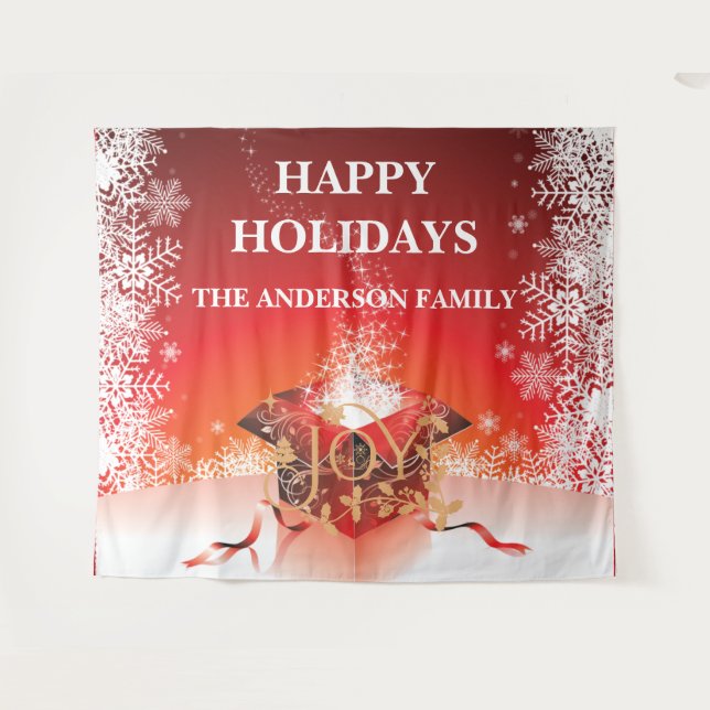 Winter Geschenkboxen überrascht Schneeflocken Rote Wandteppich (Vorderseite (Horizontal))