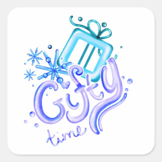 Winter-Geschenkzeit-Aufkleber mit Geschenk und Sch Quadratischer Aufkleber