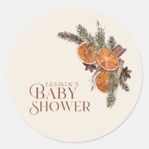 Winter getrocknete Orange Zimt Baby Shower Runder Aufkleber