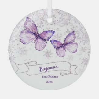 Winter  Girl Butterfly Baby First birthday  Ornament Aus Glas
