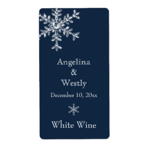 Winter Glamour Wedding Wine Label (blau)