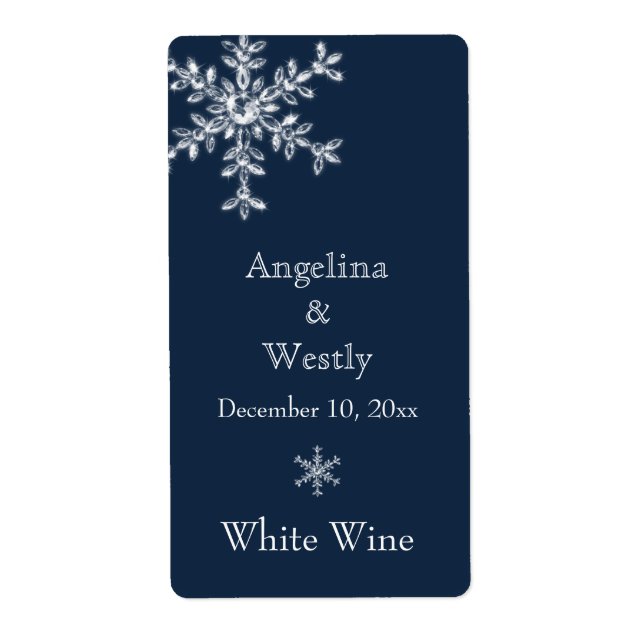 Winter Glamour Wedding Wine Label (blau) (Vorne)