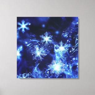 Winter Glanz Blaue Schneeflocken Leinwanddruck