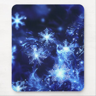 Winter Glanz Blaue Schneeflocken Mousepad