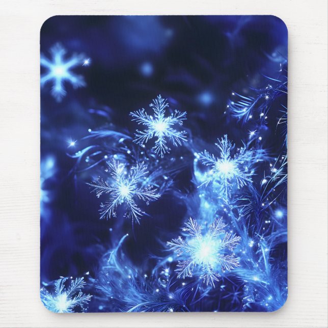Winter Glanz Blaue Schneeflocken Mousepad (Vorne)