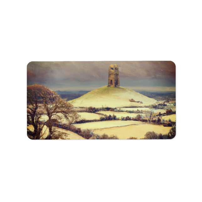 Winter Glastonbury Tor  Adressaufkleber (Vorne)