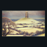 Winter Glastonbury Tor  Rechteckiger Aufkleber<br><div class="desc">A medieval rendition of Glastonbury Tor in the style of Pieter Bruegel. Generated by an AI software and filtered to enhance the colours.</div>