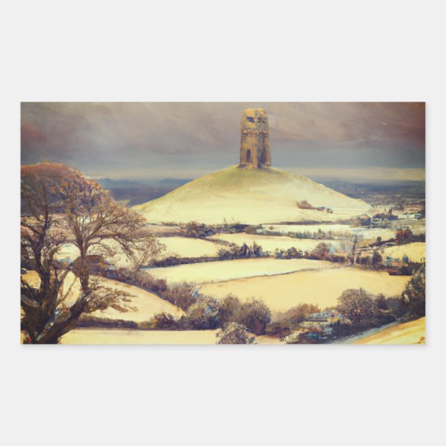 Winter Glastonbury Tor  Rechteckiger Aufkleber (Vorderseite)